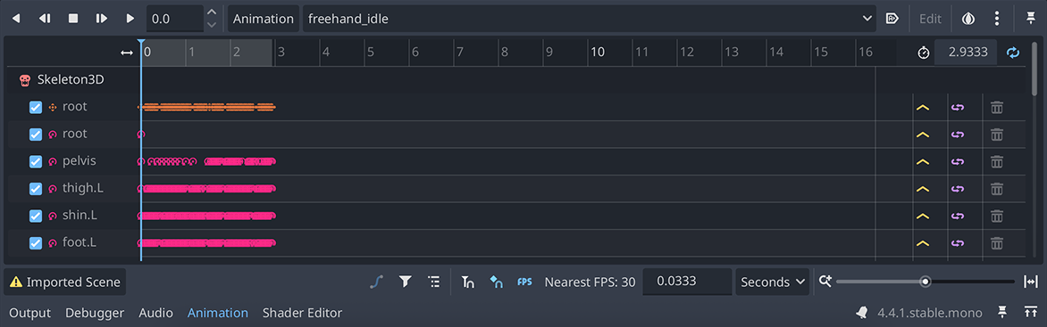 The animation player panel open