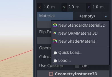 The material options in the Inspector panel