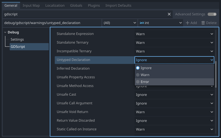 Project settings for untyped declarations